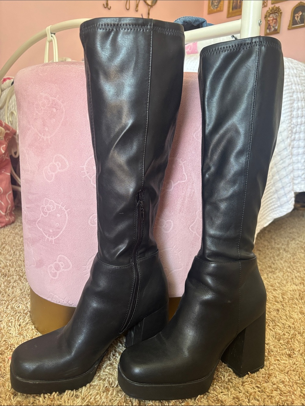 Steve Madden Black Knee-High Platform Block Heel Boots